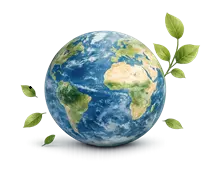 Realistic Earth globe with green leaves